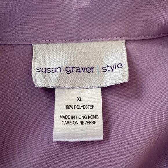 Vintage Susan Graver Style Lavender Short Sleeve Button Down Shirt Size XL - Picture 7 of 13
